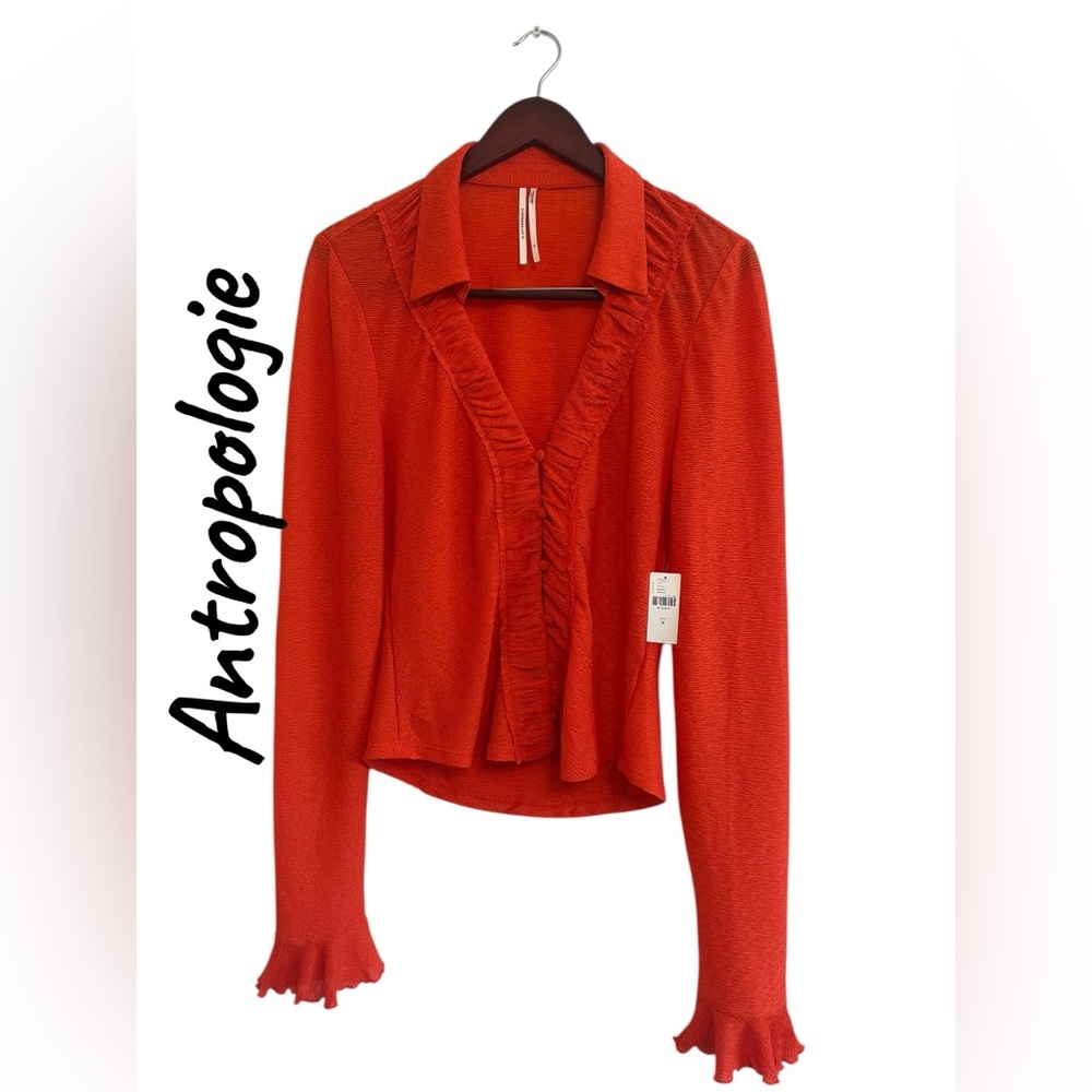 Anthropologie Vibrant Red Ruffled Blouse